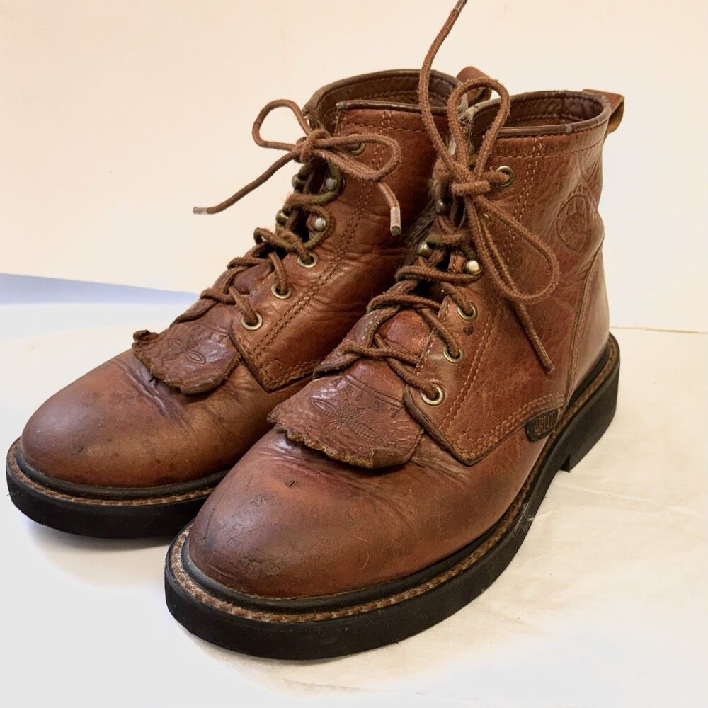 Ariat Womens 6 Brown Leather Lace Up Roper Ranch Ankle Work Boots 31080